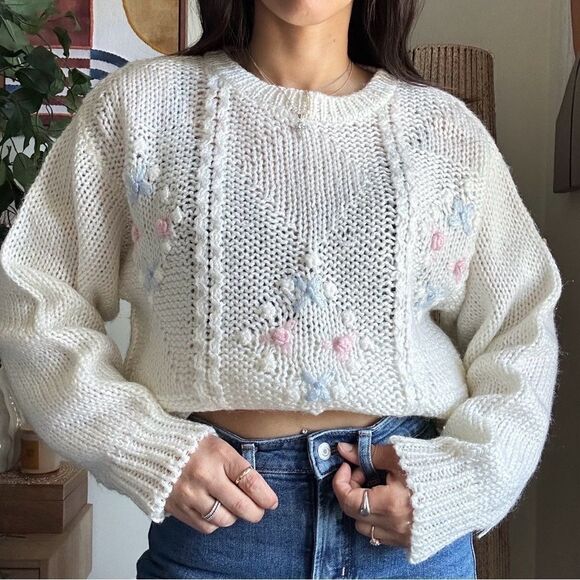 Vintage 80s Collectible coquette knit floral knit Sweater by jeff Laurent - Picture 4 of 11